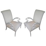 Pair unusual chairs with swan form arms