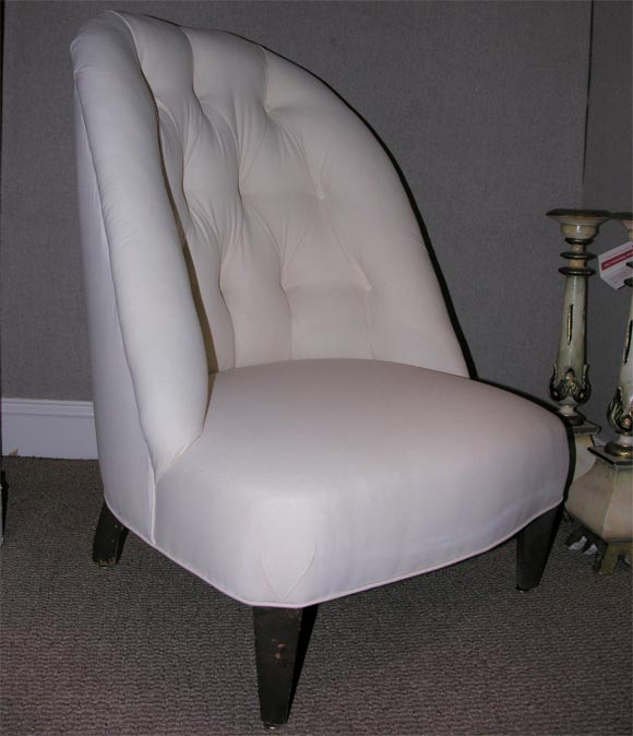 Tufted back slipper chair  designed by Mark Hampton and made by DeAngelis, 1980's