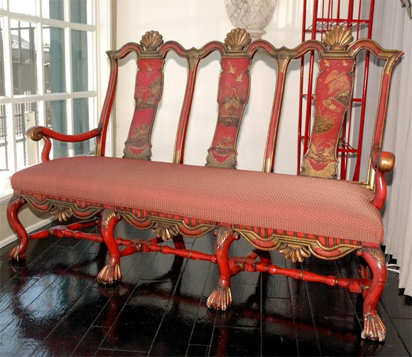 Three Seat Sofa with Gilt and Chinoiserie<br />
New Upholstery