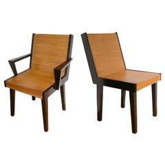 Set of 12 French 20th Century Teak & Bamboo Chairs