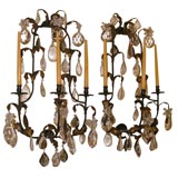 Antique Large Iron and Crystal Sconces