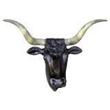 Antique Carved Bull's Head with Authentic Horns