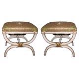 Pair of Italian Gilded and Painted Stools
