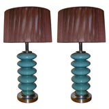 Pair of Chrome and Enameled Metal Bubble Lamps
