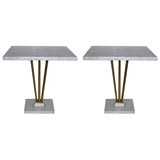 Pair of Italian Carerra Marble and Brass End Tables
