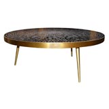 Tiled table with brass frame