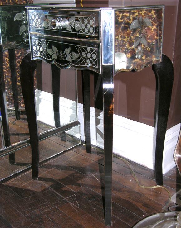 Pair of 1940's French Etched Mirrored Commodes