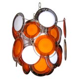 1970's Italian Vistosi Disc Chandelier in Orange and White