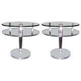 Pair of Round Lucite Side Tables With Glass Tops