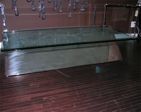 Asymmetrical Stainless Steel and Glass Coffee Table