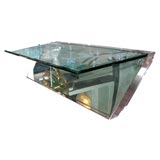 Asymmetrical Stainless Steel and Glass Coffee Table