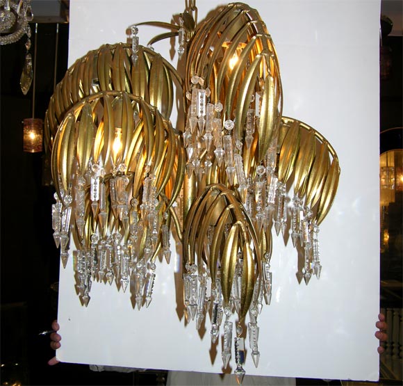 Pair of Metal Palm Tree Chandeliers