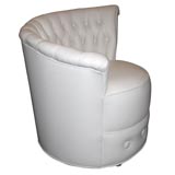 Pair of White Leather Asymmetical Fan Back Chairs Pair of White Leather Asymmetical Fan Back Chairs