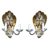 Pair of French Etched Mirrored Sconces
