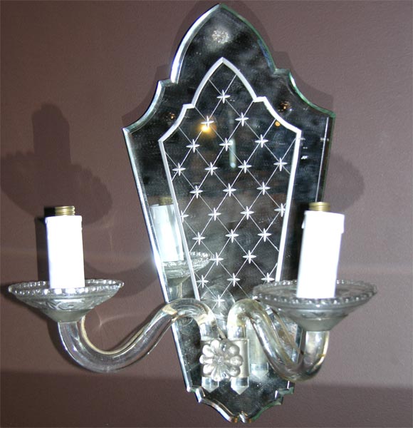 Pair of French 1940's Mirrored Sconces