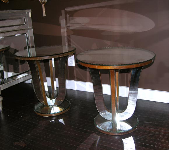 Pair of Mirrored Round End Tables