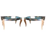 Single Custom Mirrored Coffee Table With Gold Tone Legs
