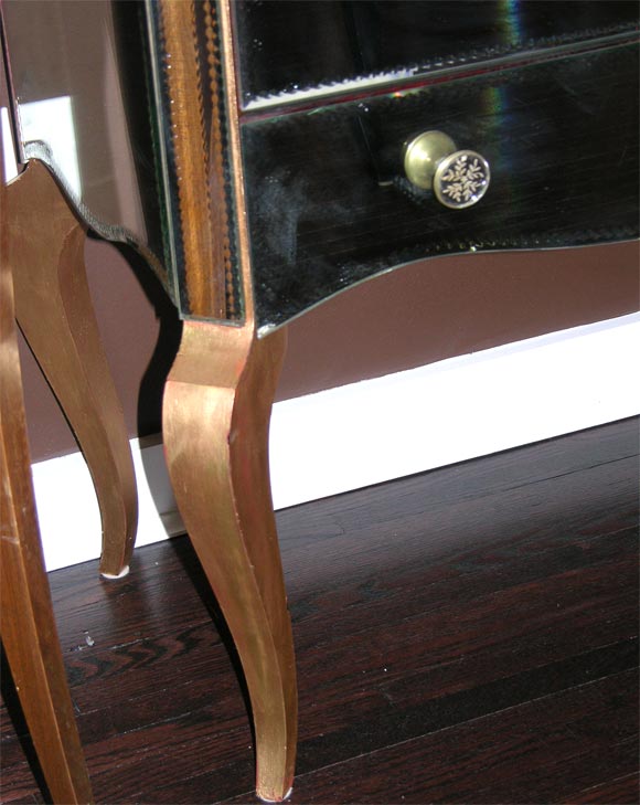Custom Mirrored Dresser With Gold Tone Wooden Legs 1