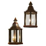 Pair of French Tole Pagoda Lanterns