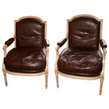 Pair of Painted and Leather-Upholstered Armchairs