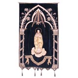 Antique Velvet Religious Banner with embroidered Virgin on clouds