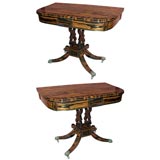 Important Pair of Regency Calamander Brass Inlaid Card Tables