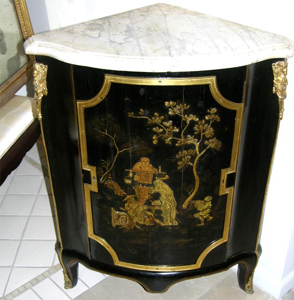 Pair of Transitional Louis XV - XVI Marble Top Encoignures, 18th