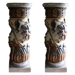 Pair of Italian Paint and Parcel-Gilt Columns