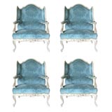 Monumental Set of 4  French Louis XV Style 19th c Wing Chairs