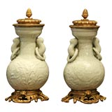 Celedon Vases with French Gilt Bronze Mounts
