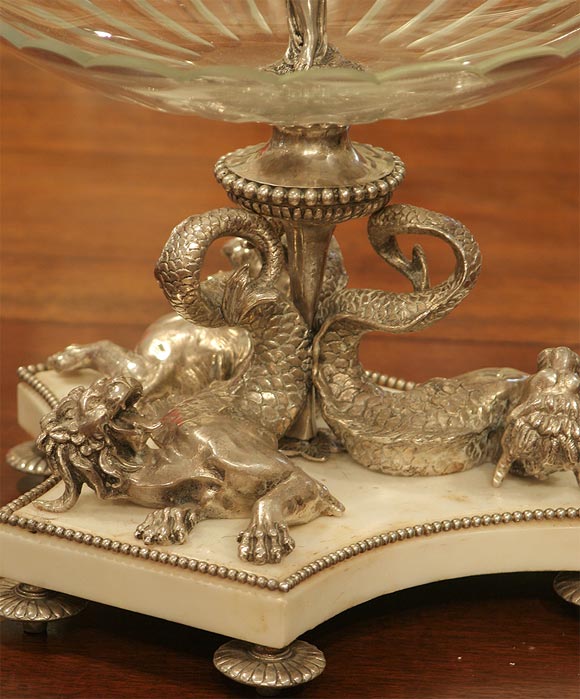 French Magnificent Silver Plated Bronze, Crystal and Marble Epergne For Sale
