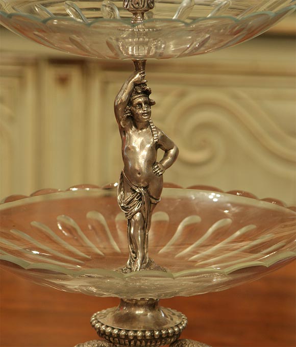 Magnificent Silver Plated Bronze, Crystal and Marble Epergne In Good Condition For Sale In Natchez, MS