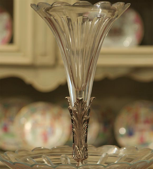 20th Century Magnificent Silver Plated Bronze, Crystal and Marble Epergne For Sale