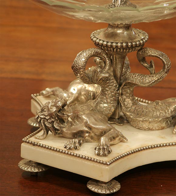 Cut Glass Magnificent Silver Plated Bronze, Crystal and Marble Epergne For Sale