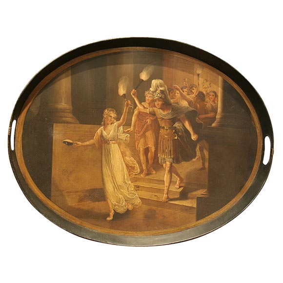 Tole Tray with Original Oil Painting For Sale