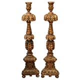 Antique Monumental Pair of Italian Gilt Wood Altarsticks