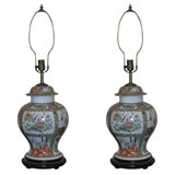 Pair of  19th century Rose Medallion  Vases now Lamps