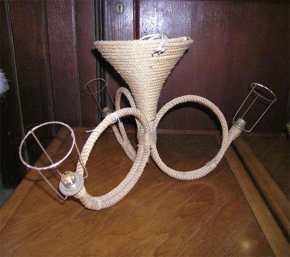 Pair of horn-shaped rope chandeliers from France.
