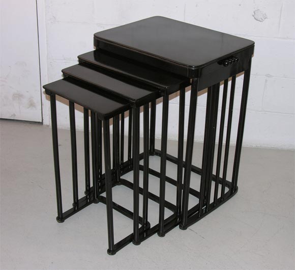 Vienna Secession nest of tables designed by Josef Hoffmann, produced by J. & J. Kohn, circa 1905.