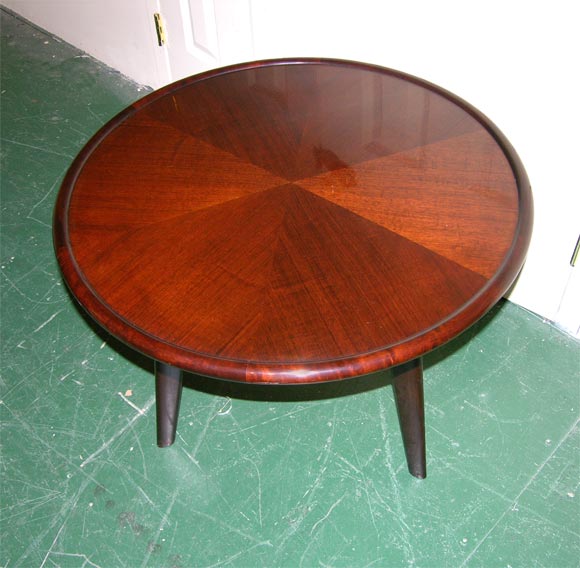 Circular Mahogany Sunburst Top Side Table , Sgd. Majorelle