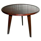 Circular Mahogany Sunburst Top Side Table , Sgd. Majorelle
