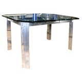 Pair of Polished Aluminum Glass Top End Tables