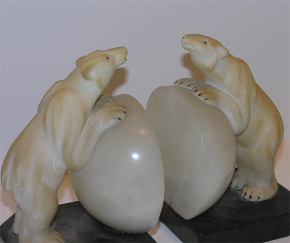 Italian alabaster polar bear book ends