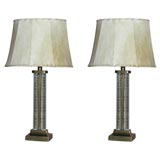 Pair of Glass & Bronze Lamps