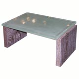 Jacques Adnet oak and glass coffee table