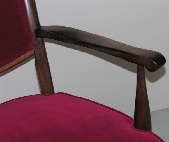 Pair of Italian Grand Scale Armchairs Upholstered in Red Velvet, circa 1950 In Good Condition For Sale In New York, NY