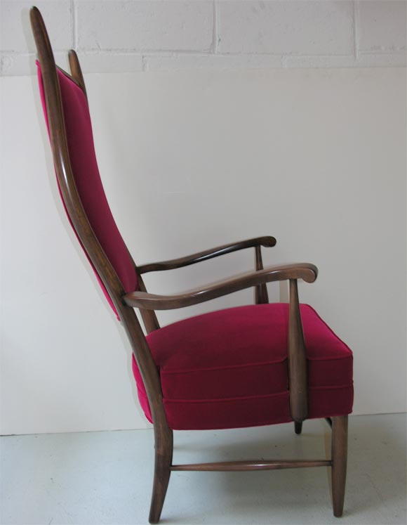 20th Century Pair of Italian Grand Scale Armchairs Upholstered in Red Velvet, circa 1950 For Sale