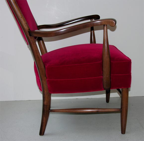 Pair of Italian Grand Scale Armchairs Upholstered in Red Velvet, circa 1950 For Sale 1