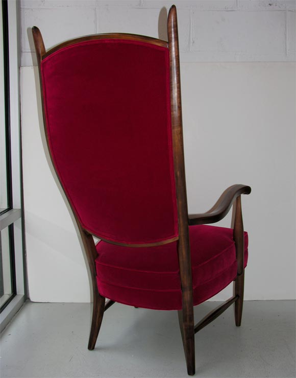 Pair of Italian Grand Scale Armchairs Upholstered in Red Velvet, circa 1950 For Sale 2