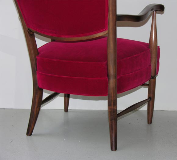Pair of Italian Grand Scale Armchairs Upholstered in Red Velvet, circa 1950 For Sale 3